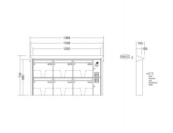 RENZ Briefkastenanlage Aufputz Prisma Kastenformat 370x330x100mm, mit Klingel - & Lichttaster und Vorbereitung Gegensprechanlage, 6-teilig, Renz Nummer 10-0-25224