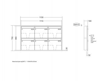 RENZ Briefkastenanlage Unterputz, Eckrahmen, Kastenformat 370x330x100mm, 6-teilig, Renz Nummer 10-0-25229