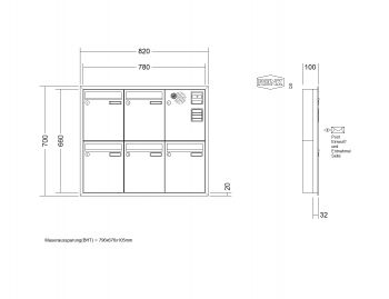 RENZ Briefkastenanlage Unterputz, Eckrahmen, Kastenformat 260x330x100mm, mit Klingel - & Lichttaster und Vorbereitung Gegensprechanlage, 5-teilig, Renz Nummer 10-0-25235