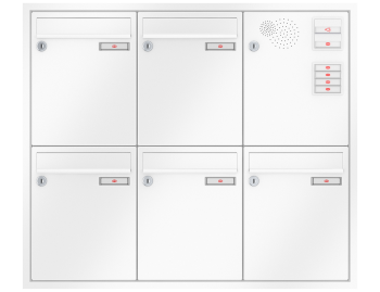 RENZ Briefkastenanlage Unterputz, Eckrahmen, Kastenformat 260x330x100mm, mit Klingel - & Lichttaster und Vorbereitung Gegensprechanlage, 5-teilig, Renz Nummer 10-0-25235