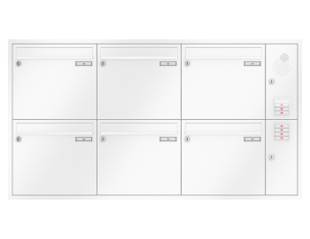 RENZ Briefkastenanlage Unterputz, Eckrahmen, Kastenformat 370x330x100mm, mit Klingel - & Lichttaster und Vorbereitung Gegensprechanlage, 6-teilig, Renz Nummer 10-0-25245