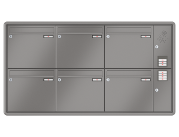 RENZ Briefkastenanlage Unterputz, RS3000, Kastenformat 370x330x100mm, mit Klingel - & Lichttaster und Vorbereitung Gegensprechanlage, 6-teilig, Renz Nummer 10-0-25249