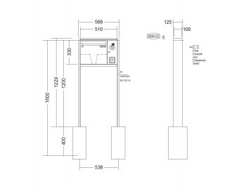 RENZ Briefkastenanlage freistehend, RS2000, Kastenformat 370x330x100mm, mit Klingel - & Lichttaster und Vorbereitung Gegensprechanlage, 1-teilig, zum Einbetonieren, Renz Nummer 10-0-25304