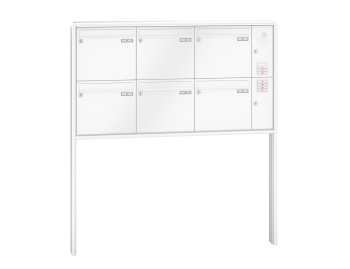 RENZ Briefkastenanlage freistehend, RS2000, Kastenformat 370x330x100mm, mit Klingel - & Lichttaster und Vorbereitung Gegensprechanlage, 6-teilig, zum Einbetonieren, Renz Nummer 10-0-25349