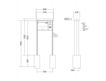 RENZ Briefkastenanlage freistehend, PRISMA, Edelstahl V4A, Kastenformat 370x330x100mm, mit Klingel - & Lichttaster und Vorbereitung Gegensprechanlage 1-teilig, zum Einbetonieren, Renz Nummer 10-0-25601