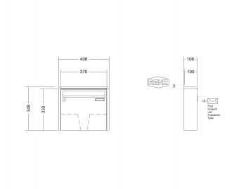 RENZ Briefkastenanlage Aufputz Quadra Kastenformat 370x330x100mm, 1-teilig, Renz Nummer 10-0-25812