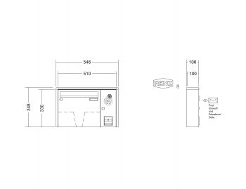 RENZ Briefkastenanlage Aufputz Quadra Kastenformat 370x330x100mm, mit Klingel - & Lichttaster und Vorbereitung Gegensprechanlage, 1-teilig, Renz Nummer 10-0-25825