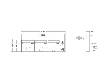 RENZ Briefkastenanlage Aufputz Quadra Kastenformat 370x330x100mm, mit Klingel - & Lichttaster und Vorbereitung Gegensprechanlage, 3-teilig, Renz Nummer 10-0-25827