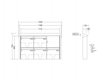 RENZ Briefkastenanlage Aufputz Prisma Edelstahl V4A Kastenformat 370x330x100mm, 5-teilig, Renz Nummer 10-0-25842