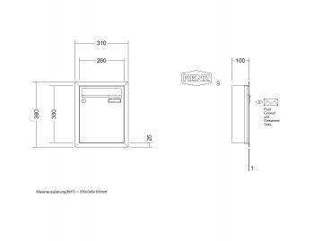 RENZ Briefkastenanlage Unterputz, Eckrahmen, Edelstahl V4A, Kastenformat 260x330x100mm, 1-teilig, Renz Nummer 10-0-25890