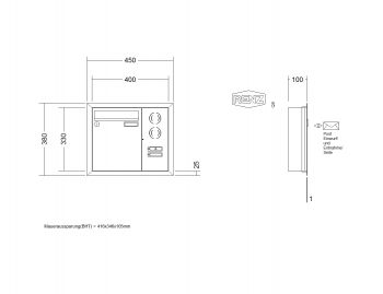 RENZ Briefkastenanlage Unterputz, Eckrahmen, Edelstahl V4A, Kastenformat 260x330x100mm, mit Klingel - & Lichttaster und Vorbereitung Gegensprechanlage, 1-teilig, Renz Nummer 10-0-25897