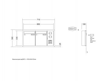 RENZ Briefkastenanlage Unterputz, Eckrahmen, Edelstahl V4A, Kastenformat 260x330x100mm, mit Klingel - & Lichttaster und Vorbereitung Gegensprechanlage, 2-teilig, Renz Nummer 10-0-25898