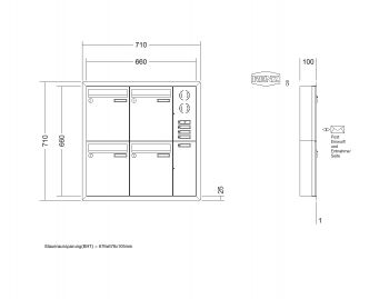 RENZ Briefkastenanlage Unterputz, Eckrahmen, Edelstahl V4A, Kastenformat 260x330x100mm, mit Klingel - & Lichttaster und Vorbereitung Gegensprechanlage, 4-teilig, Renz Nummer 10-0-25900