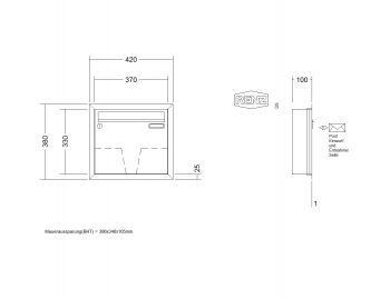 RENZ Briefkastenanlage Unterputz, Eckrahmen, Edelstahl V4A, Kastenformat 370x330x100mm, 1-teilig, Renz Nummer 10-0-25903