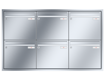 RENZ Briefkastenanlage Unterputz, Eckrahmen, Edelstahl V4A, Kastenformat 370x330x100mm, 6-teilig, Renz Nummer 10-0-25908