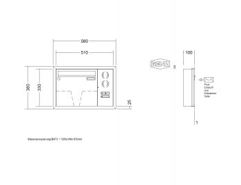 RENZ Briefkastenanlage Unterputz, Eckrahmen, Edelstahl V4A, Kastenformat 370x330x100mm, mit Klingel - & Lichttaster und Vorbereitung Gegensprechanlage, 1-teilig, Renz Nummer 10-0-25910