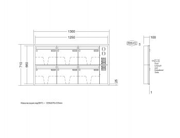 RENZ Briefkastenanlage Unterputz, Eckrahmen, Edelstahl V4A, Kastenformat 370x330x100mm, mit Klingel - & Lichttaster und Vorbereitung Gegensprechanlage, 6-teilig, Renz Nummer 10-0-25915