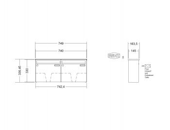 RENZ Briefkastenanlage, Aufputz, Classic Basic B, Edelstahl V4A, Kastenformat 370x330x145mm, 2-teilig, Renz Nummer 10-0-35007