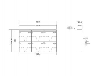 RENZ Briefkastenanlage, Aufputz, Classic Basic B, Edelstahl V4A, Kastenformat 370x330x145mm, 6-teilig, Renz Nummer 10-0-35011