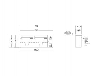 RENZ Briefkastenanlage, Aufputz, Classic Basic B, Edelstahl V4A, Kastenformat 370x330x145mm, mit Klingel - & Lichttaster und Vorbereitung Gegensprechanlage, 2-teilig, Renz Nummer 10-0-35019