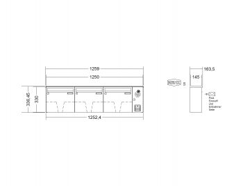 RENZ Briefkastenanlage, Aufputz, Classic Basic B, Edelstahl V4A, Kastenformat 370x330x145mm, mit Klingel - & Lichttaster und Vorbereitung Gegensprechanlage, 3-teilig, Renz Nummer 10-0-35020