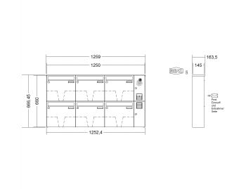 RENZ Briefkastenanlage, Aufputz, Classic Basic B, Edelstahl V4A, Kastenformat 370x330x145mm, mit Klingel - & Lichttaster und Vorbereitung Gegensprechanlage, 6-teilig, Renz Nummer 10-0-35023