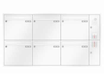 RENZ Briefkastenanlage Unterputz, Eckrahmen, Kastenformat 370x330x145mm, mit Klingel - & Lichttaster und Vorbereitung Gegensprechanlage, 6-teilig, Renz Nummer 10-0-35136