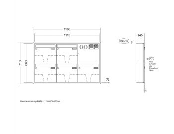 RENZ Briefkastenanlage Unterputz, Eckrahmen, Edelstahl V4A, Kastenformat 370x330x145mm, mit Klingel - & Lichttaster und Vorbereitung Gegensprechanlage, 5-teilig, Renz Nummer 10-0-35142