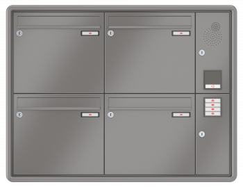 RENZ Briefkastenanlage Unterputz, RS3000, Kastenformat 370x330x145mm, mit Klingel - & Lichttaster und Vorbereitung Gegensprechanlage, 4-teilig, Renz Nummer 10-0-35148