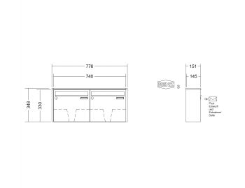 RENZ Briefkastenanlage Aufputz Quadra Kastenformat 370x330x145mm, 2-teilig, Renz Nummer 10-0-35925