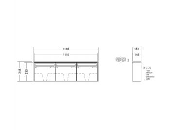RENZ Briefkastenanlage Aufputz Quadra Kastenformat 370x330x145mm, 3-teilig, Renz Nummer 10-0-35926