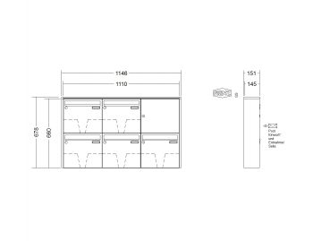 RENZ Briefkastenanlage Aufputz Quadra Kastenformat 370x330x145mm, 5-teilig, Renz Nummer 10-0-35928