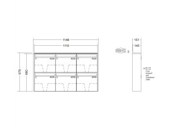 RENZ Briefkastenanlage Aufputz Quadra Kastenformat 370x330x145mm, 6-teilig, Renz Nummer 10-0-35929