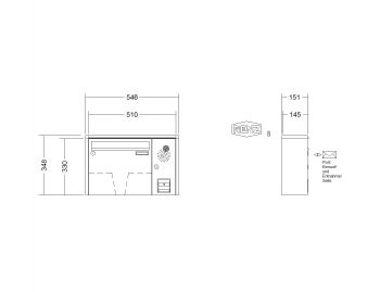RENZ Briefkastenanlage Aufputz Quadra Kastenformat 370x330x145mm, mit Klingel - & Lichttaster und Vorbereitung Gegensprechanlage, 1-teilig, Renz Nummer 10-0-35938