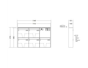 RENZ Briefkastenanlage Aufputz Quadra Kastenformat 370x330x145mm, mit Klingel - & Lichttaster und Vorbereitung Gegensprechanlage, 5-teilig, Renz Nummer 10-0-35942