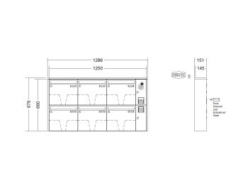 RENZ Briefkastenanlage Aufputz Quadra Kastenformat 370x330x145mm, mit Klingel - & Lichttaster und Vorbereitung Gegensprechanlage, 6-teilig, Renz Nummer 10-0-35943