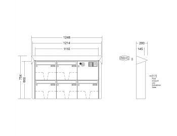 RENZ Briefkastenanlage Aufputz Prisma Kastenformat 370x330x145mm, mit Klingel - & Lichttaster und Vorbereitung Gegensprechanlage, 5-teilig, Renz Nummer 10-0-35961