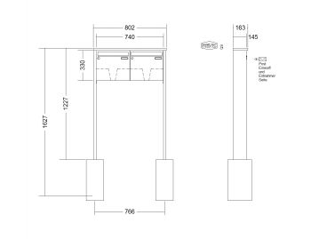 RENZ Briefkastenanlage freistehend, Tetro, Edelstahl, Kastenformat 370x330x145mm, 2-teilig, zum Einbetonieren, Renz Nummer 10-0-10228