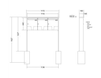 RENZ Briefkastenanlage freistehend, Tetro, Edelstahl, Kastenformat 370x440x145mm, 3-teilig, zum Einbetonieren, Renz Nummer 10-0-10235