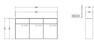 RENZ Briefkastenanlage Aufputz, Renz Plan, Kastenformat 300x440x160mm, 3-teilig, Renz Nummer 60-0-60026