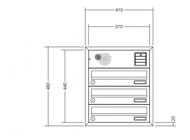 RENZ Briefkastenanlage Unterputz, Winkelputzabdeckrahmen, Kastenformat 370x110x270mm, Vorbereitung Gegensprechanlage, 3-teilig