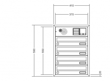 RENZ Briefkastenanlage Unterputz, Winkelputzabdeckrahmen, Kastenformat 370x110x270mm, Vorbereitung Gegensprechanlage, 4-teilig