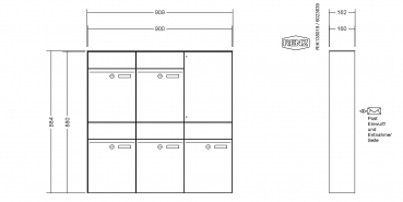 RENZ Briefkastenanlage Aufputz, Renz Plan, Kastenformat 300x440x160mm, 5-teilig, Renz Nummer 60-0-60325