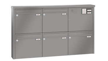 RENZ Briefkastenanlage Aufputz Tetro Kastenformat 370x330x145mm, mit Klingel - & Lichttaster und Vorbereitung Gegensprechanlage, 5-teilig