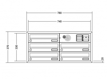 RENZ Briefkastenanlage Unterputz, Winkelputzabdeckrahmen, Kastenformat 370x110x270mm, Vorbereitung Gegensprechanlage, 5-teilig