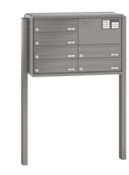 RENZ Briefkastenanlage freistehend, RS4000, Kastenformat 370x110x270mm, 6-teilig, zum Einbetonieren, Vorbereitung Gegensprechanlage