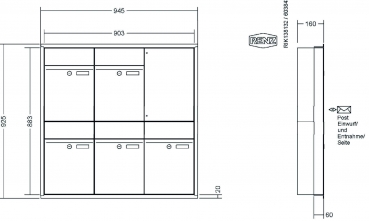 RENZ Briefkastenanlage Unterputz, Renz Plan, Kastenformat 300x440x160mm, 5-teilig, Renz Nummer 60-0-60301