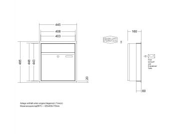 RENZ Briefkastenanlage Unterputz, Renz Plan, Edelstahl V4A, Kastenformat 400x440x160mm, 1-teilig, Renz Nummer 60-0-60009