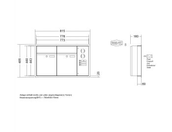 RENZ Briefkastenanlage Unterputz, Renz Plan, Kastenformat 300x440x160mm, mit Klingel - & Lichttaster und Vorbereitung Gegensprechanlage, 2-teilig, Renz Nummer 60-0-60013