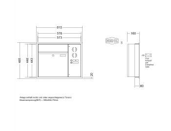 RENZ Briefkastenanlage Unterputz, Renz Plan, Kastenformat 400x440x160mm, mit Klingel - & Lichttaster und Vorbereitung Gegensprechanlage, 1-teilig, Renz Nummer 60-0-60015